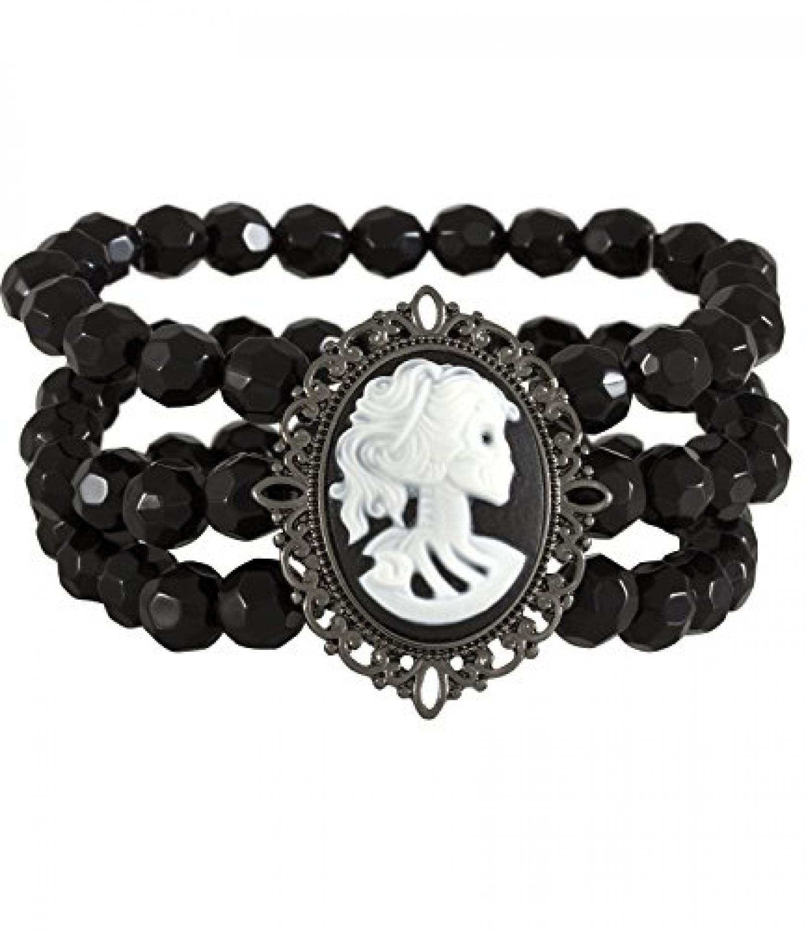 SIX "Halloween" Armband mit schwarzen Steinen und Totenkopf / Skelett (388-204) 